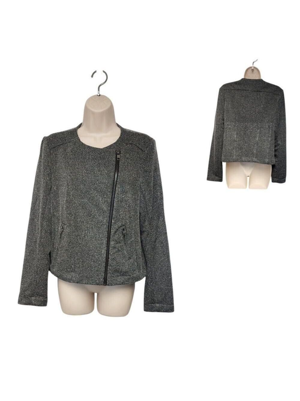 Catherine Malandrino - Charcoal Zip-Up Knit Long Sleeve Moto Jacket Sz Medium